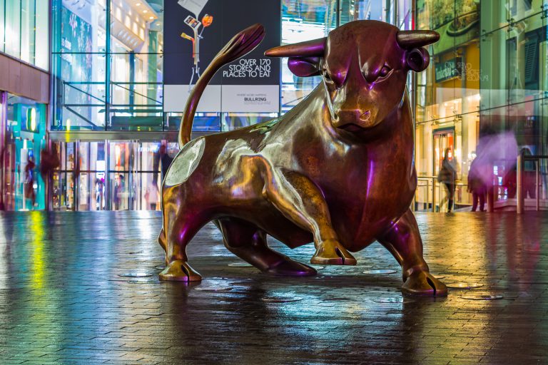 The Guardian statue outside of the Bullring shopping centre in Birmingham.