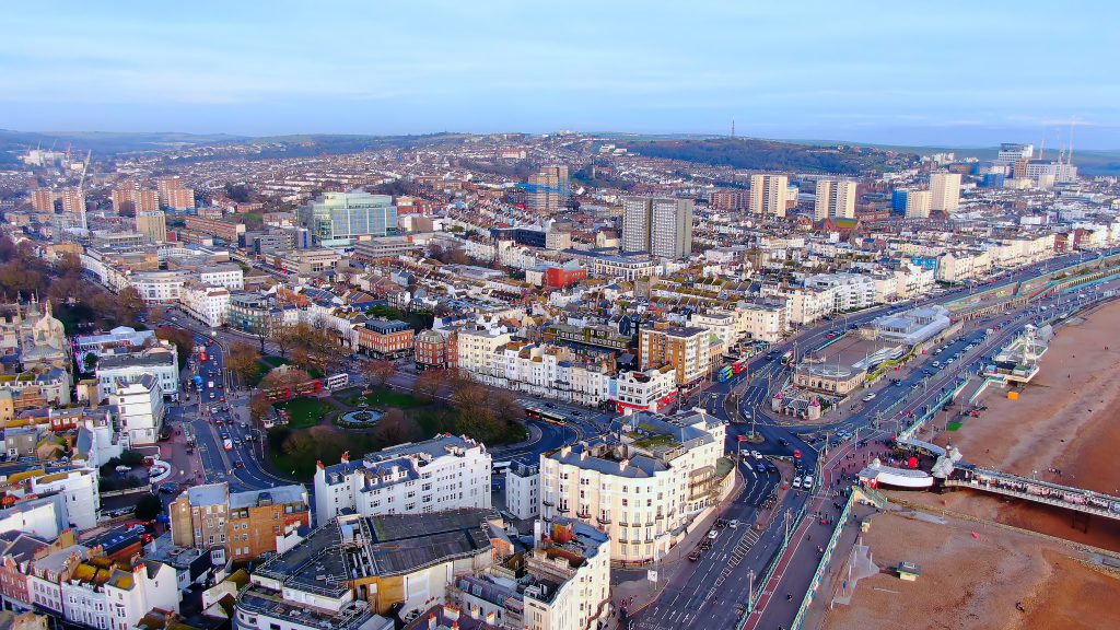 Brighton Pier in England - aerial view