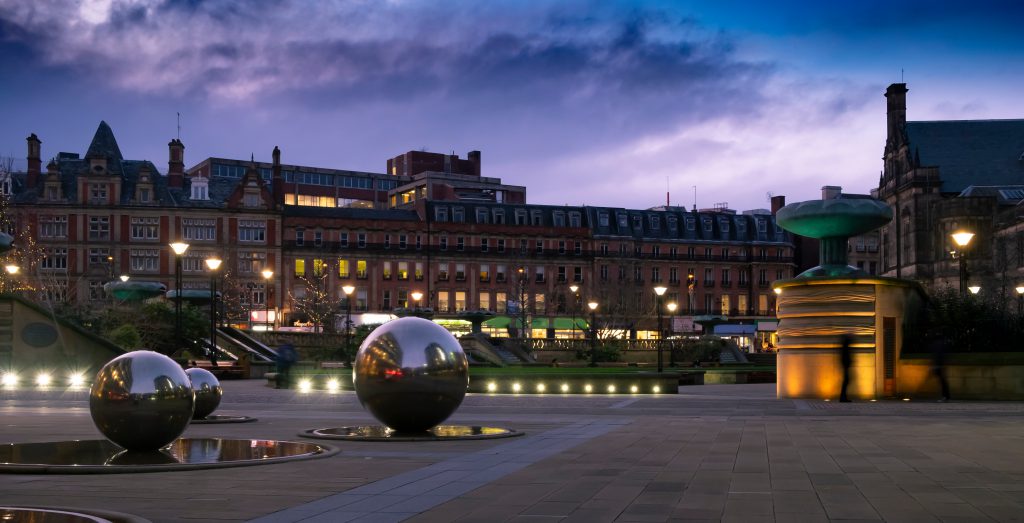 Sheffield City Centre, evening lights